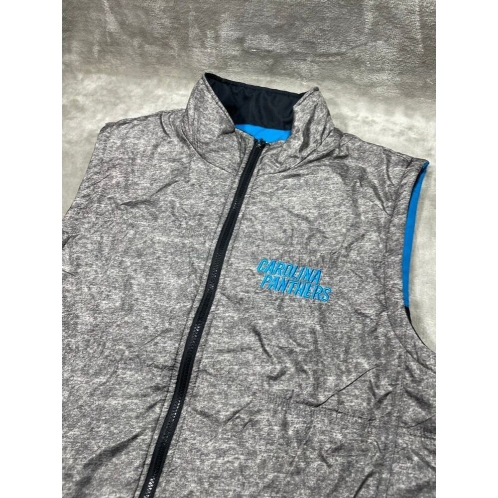 NFL Carolina Panthers Puffer Vest Jacket Mens XL Gray Black Reversible Team